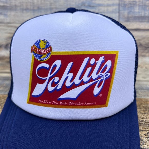Schlitz Mens Trucker Hat Navy Snapback Defunct Milwaukee Beer Pale Lager Cap - Picture 3 of 8